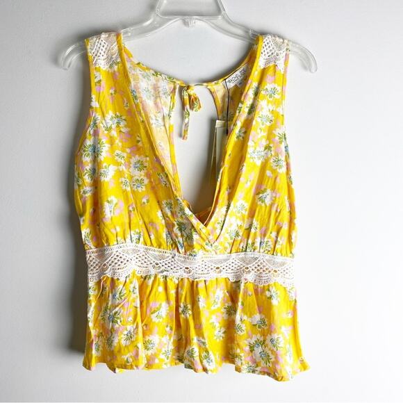 Rachel Zoe Yellow Floral Linen Blend V Neck Top Blouse XSmall - Picture 1 of 10